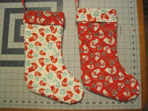 White and red Christmas stockings